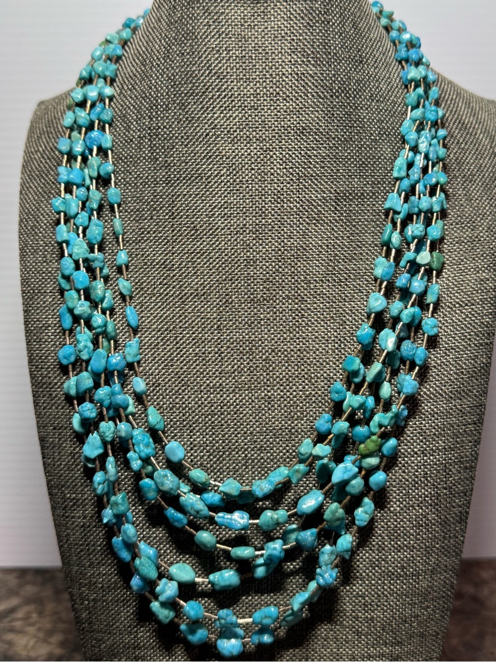 DTR Jay King Multi Strand Blue Turquoise nuggets & Sterling Silver Necklace